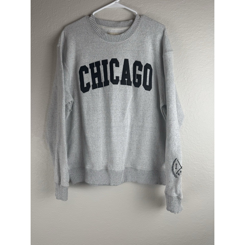 New York Popular CHICAGO Graphic Sweatshirt Gray Size Large Soft Fleece